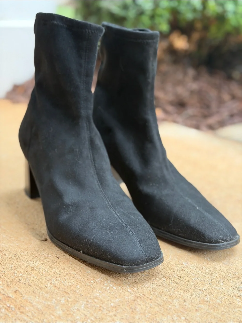 H&M Black Suede Block Heel Ankle Booties